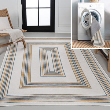 Argo Classic Nautical Mitre Stripe Reversible Machine-Washable Indoor/Outdoor Area Rug